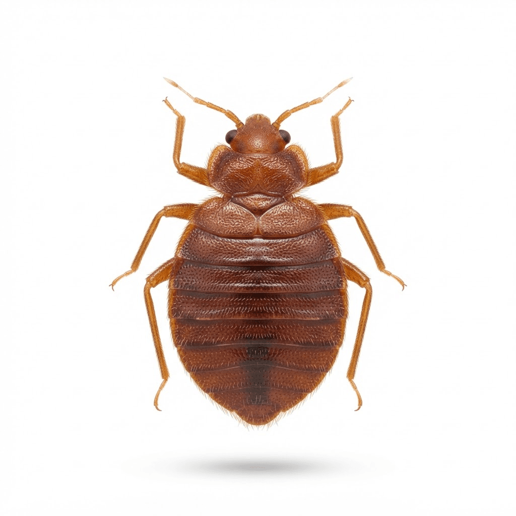 Planche naturaliste réaliste d’une punaise de lit vue de dessus, style gravure entomologiste.