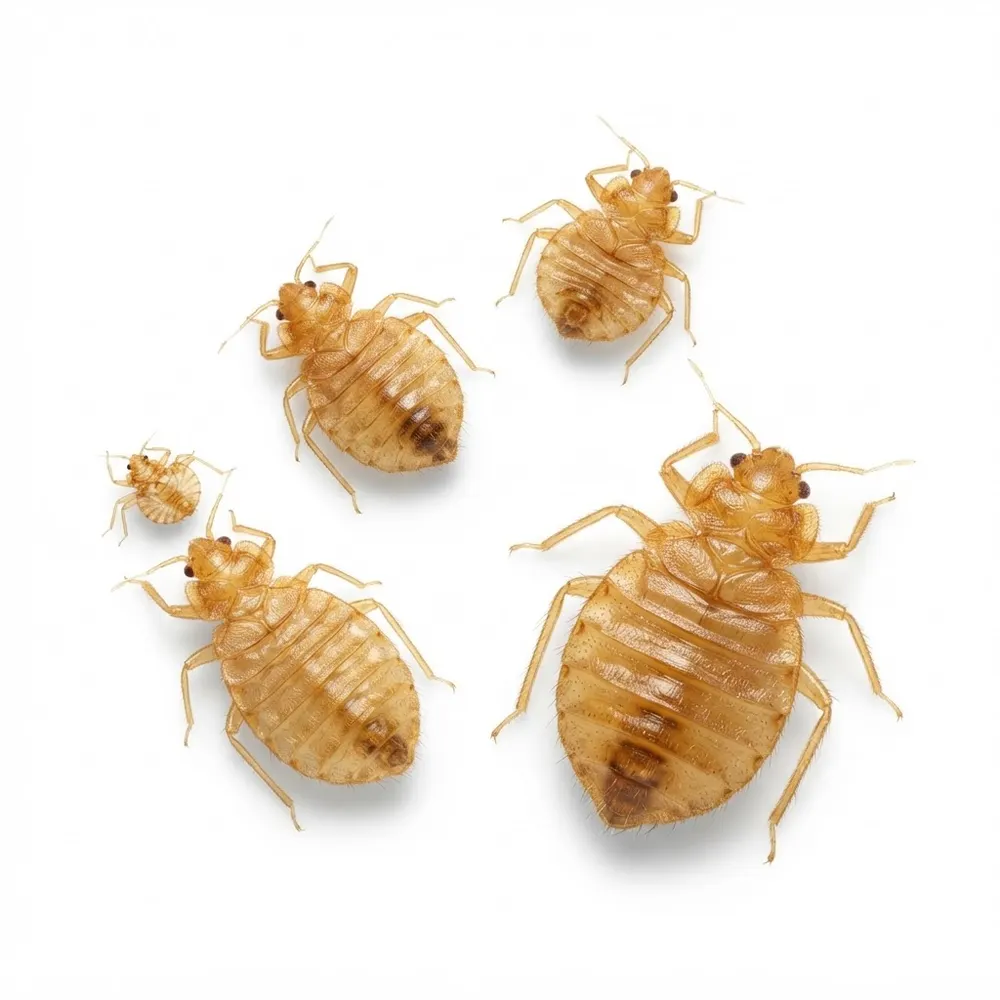 Mues translucides ambrées de punaises de lit de tailles différentes