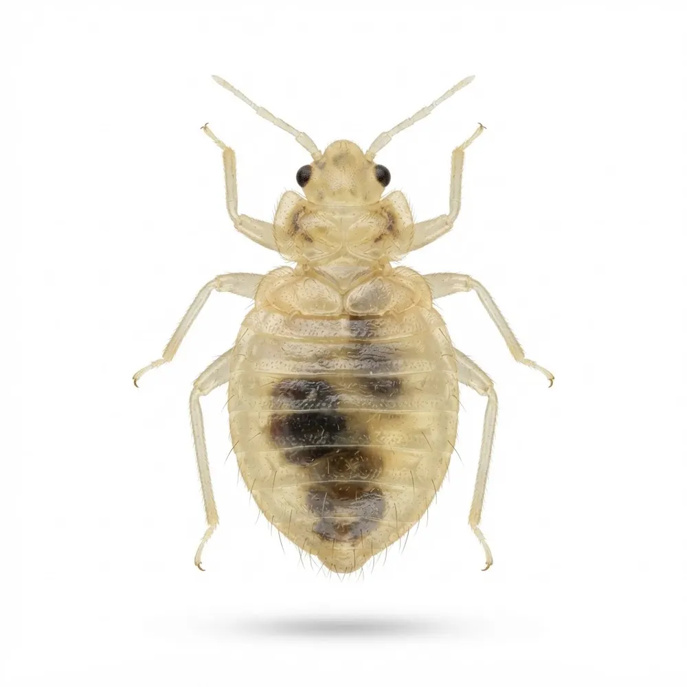 Nymphe de punaise de lit, jeune individu translucide de couleur jaune pâle